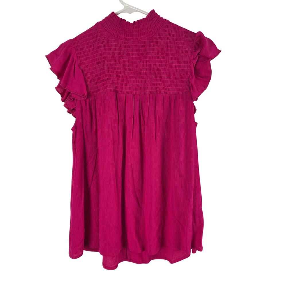 THML Mock Neck Bright Pink Top XS Womens Cap Sleeve‎ Barbie Core Coquette